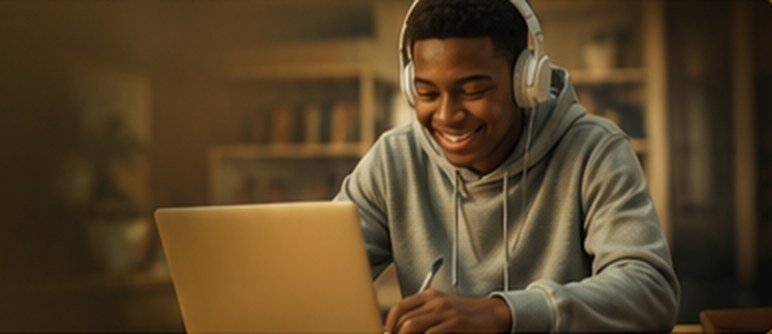 Student smiling during an online lesson